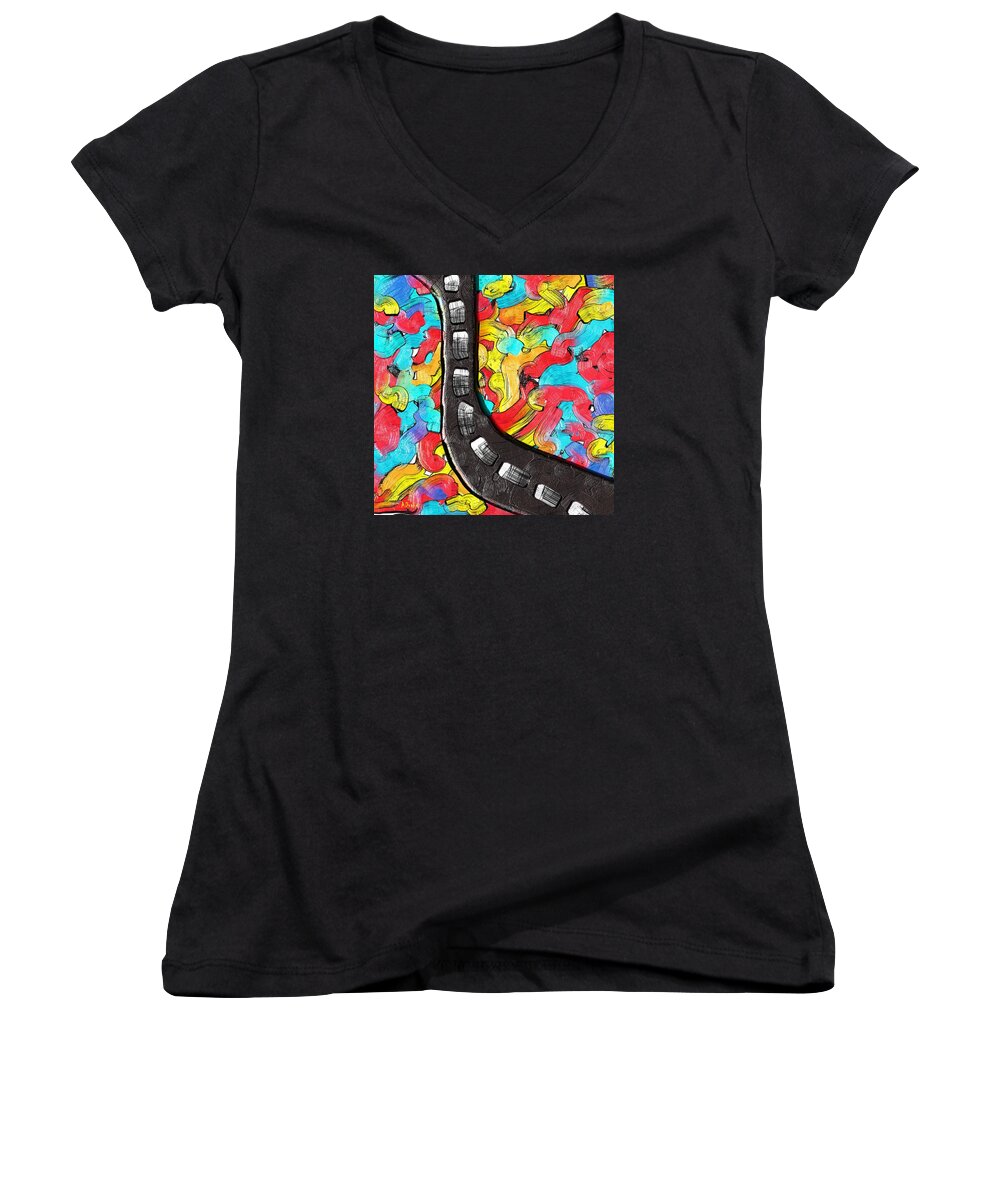 Highway Women's V-Neck featuring the digital art The Color Highway by Alec Drake