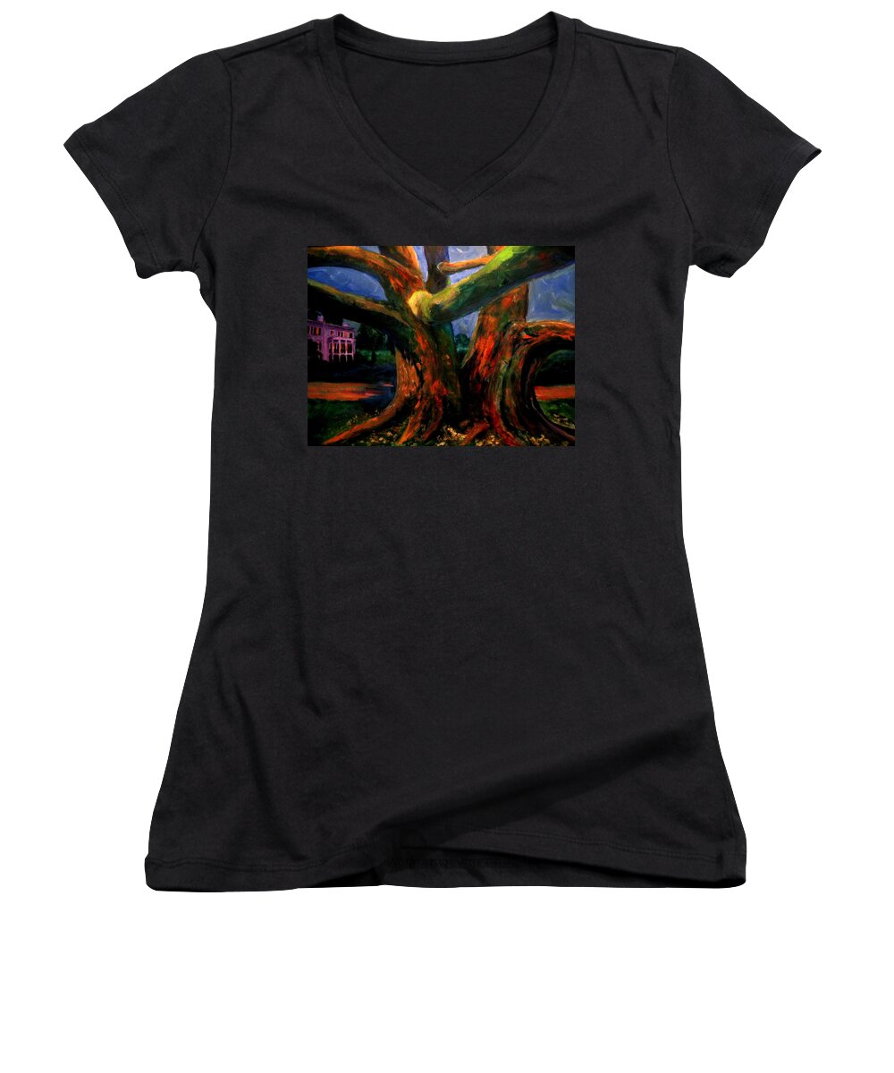 Tree Women's V-Neck featuring the painting The Guardian by Jason Reinhardt