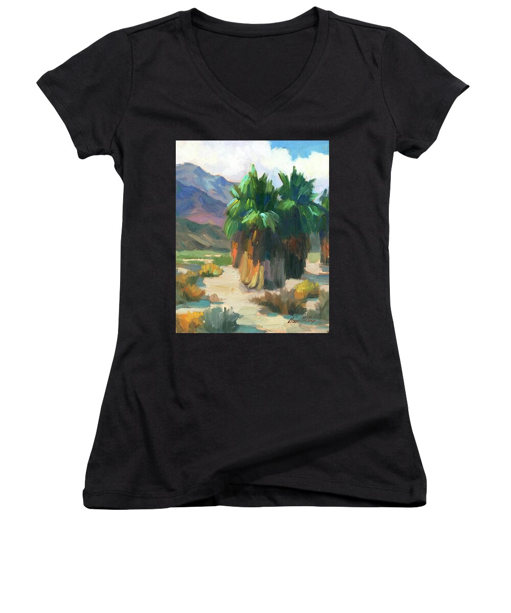 Three Palms Women's V-Neck featuring the painting Three Palms by Diane McClary