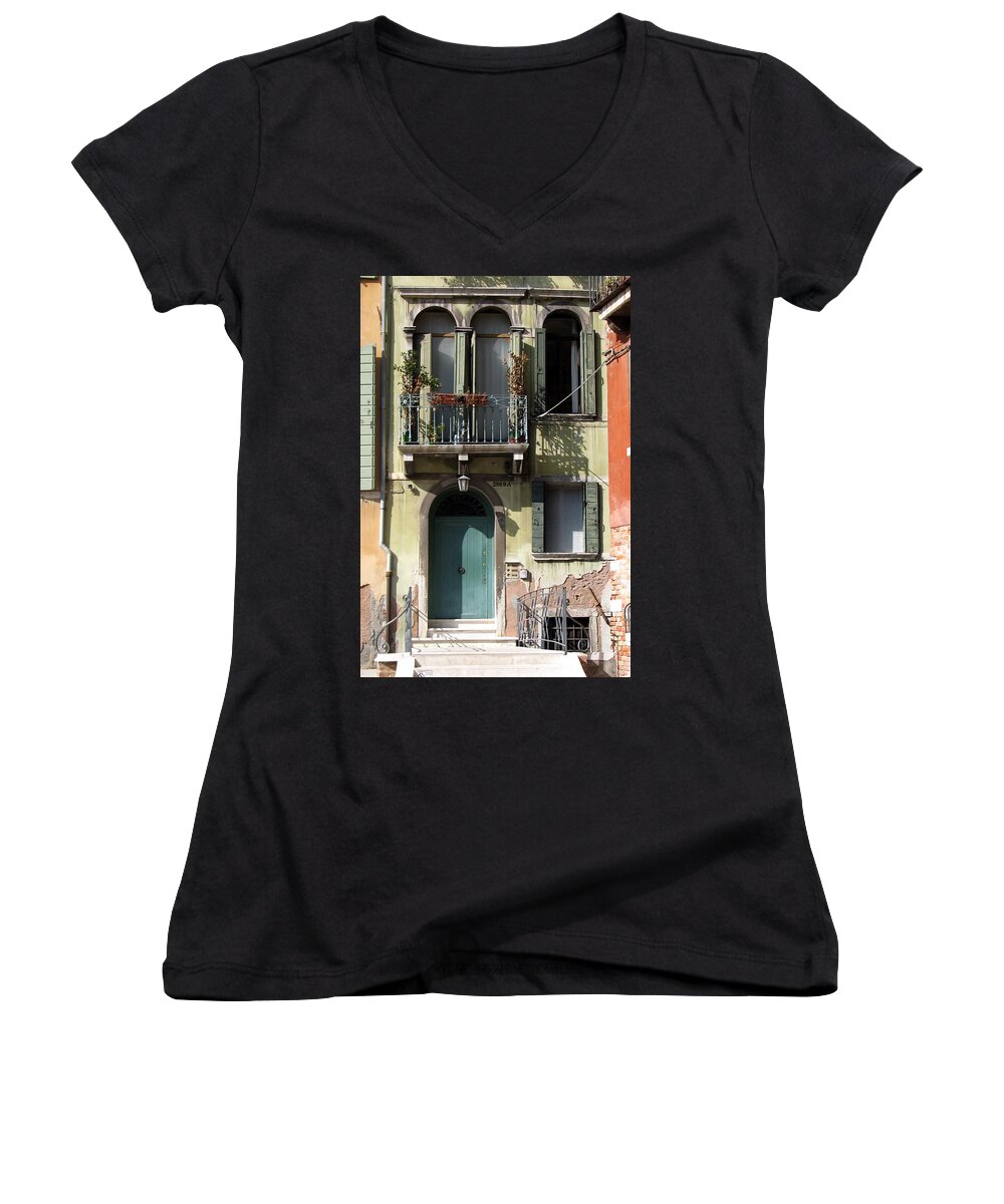 Venice Women's V-Neck featuring the photograph Venetian Doorway by Carla Parris