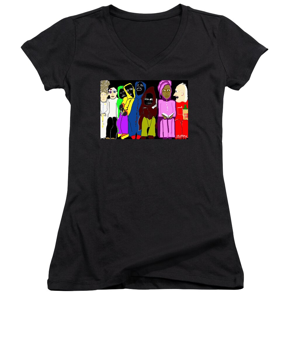 Digital Drawing Women's V-Neck featuring the photograph Waiting Room Charity Hospital 2 by Doug Duffey