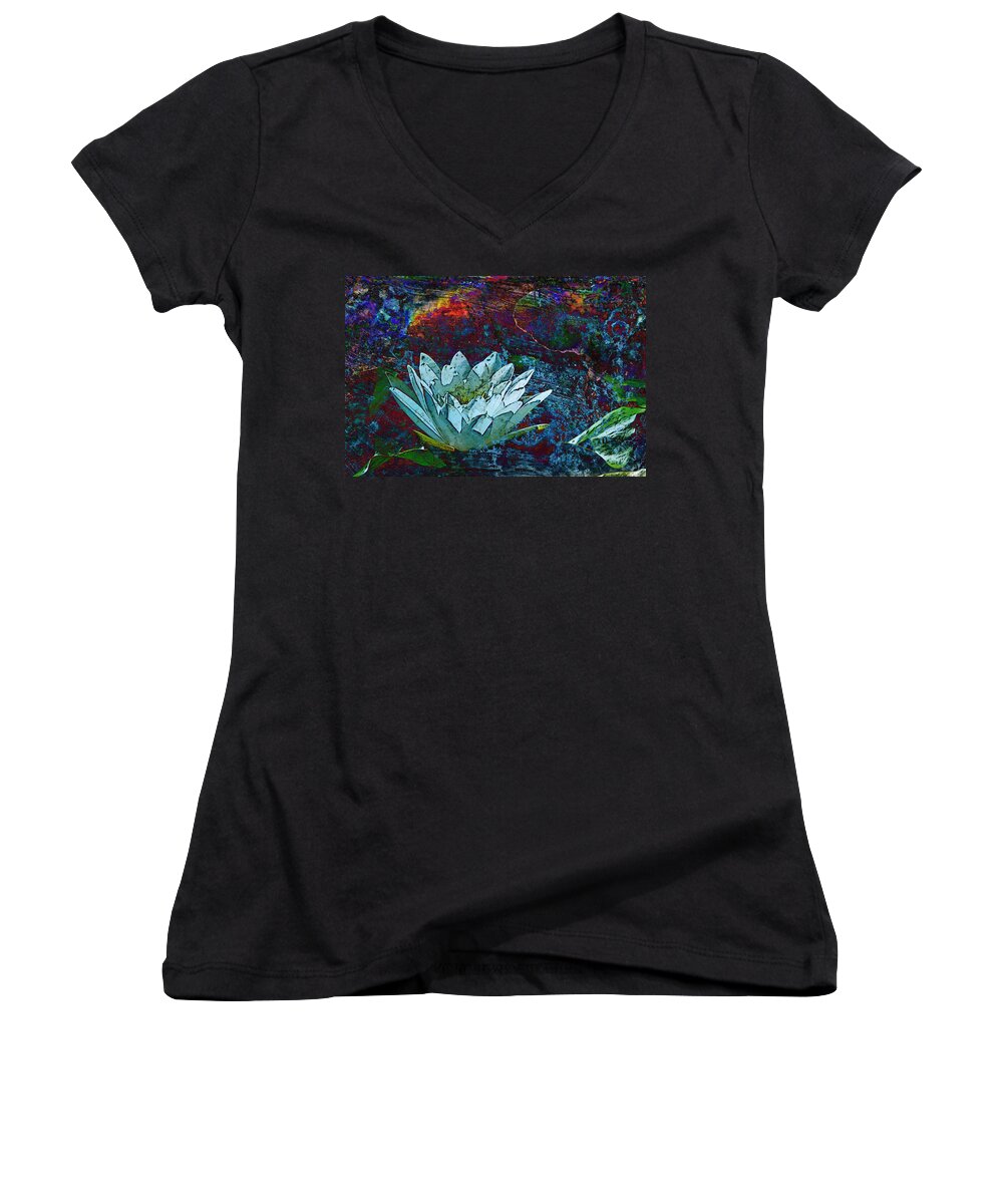 Abstract Women's V-Neck featuring the photograph Water Lily Abstract by Phyllis Denton