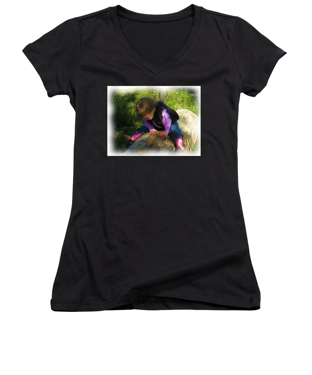 Child Women's V-Neck featuring the painting What Is That by Adam Vance