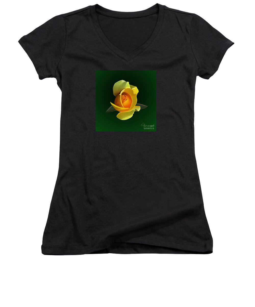 Yellow Rose Women's V-Neck featuring the painting Yellow Rose by Rand Herron