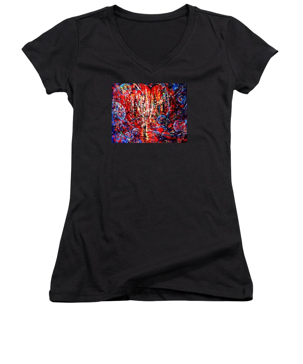Contemporary Impressionism Women's V-Neck featuring the painting City Of Light by Helen Kagan
