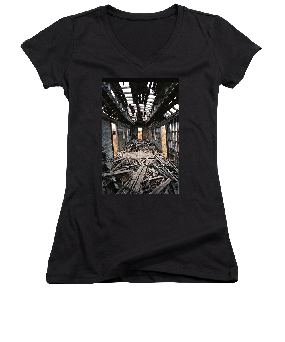 Colfax Women's V-Neck featuring the photograph Ghost Train by Ron Weathers