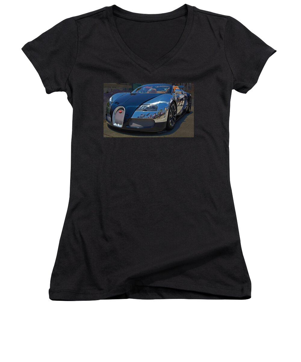 Bugatti Women's V-Neck featuring the photograph 0 To 60 In 2 by DigiArt Diaries by Vicky B Fuller