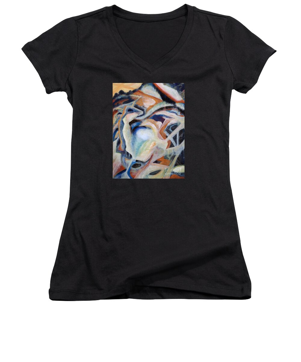 Abstract Women's V-Neck featuring the painting 01317 Process by AnneKarin Glass