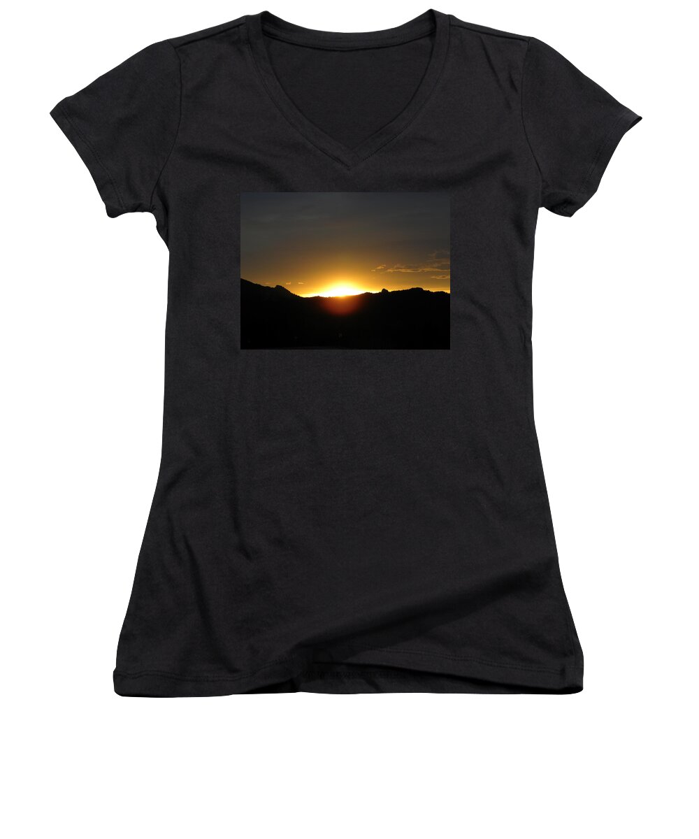 Clouds Women's V-Neck featuring the photograph Sunrise West Side of RMNP CO by Margarethe Binkley