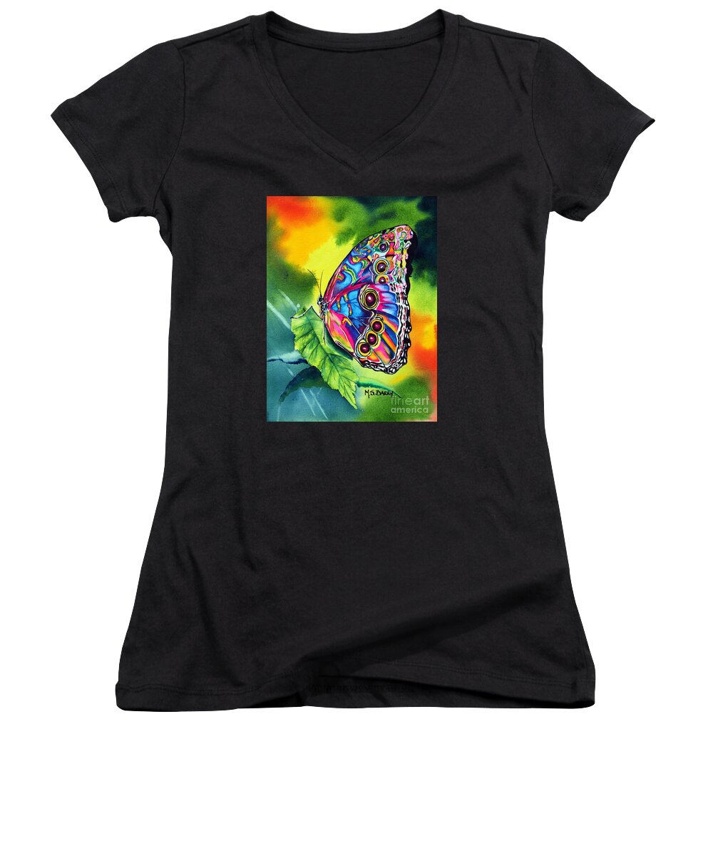 Butterfly Women's V-Neck featuring the painting Beatrice Butterfly #1 by Maria Barry