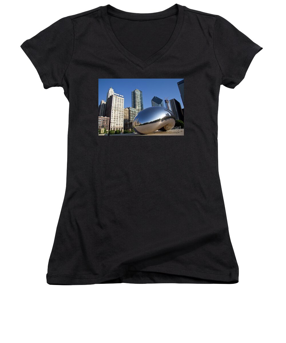 Bean Women's V-Neck featuring the photograph Cloudgate Reflects #1 by David Levin