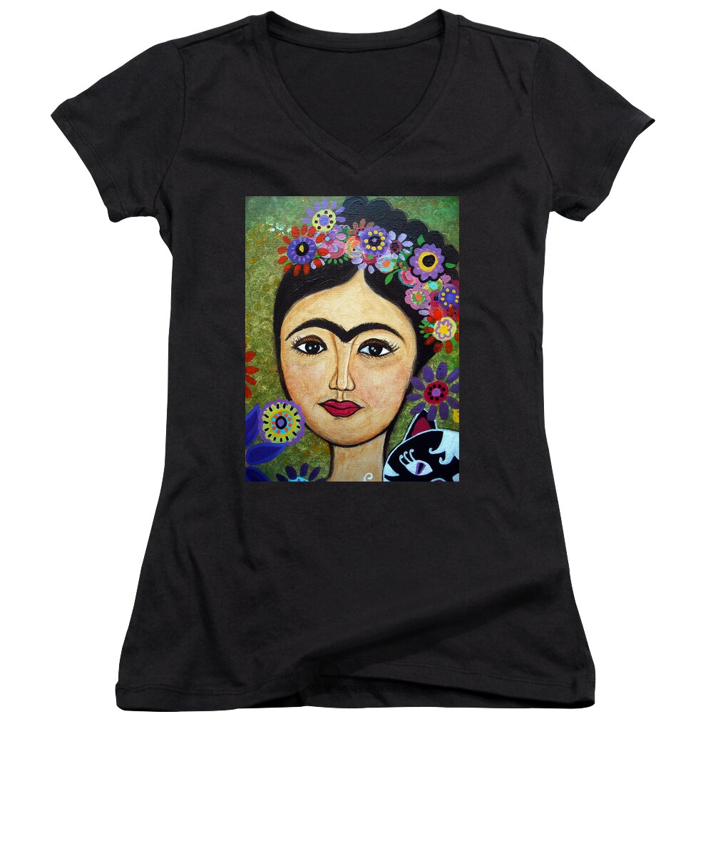 Frida Women's V-Neck featuring the painting Frida Kahlo #1 by Pristine Cartera Turkus