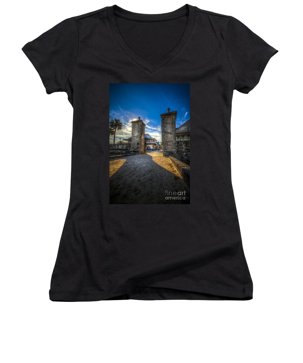 Fort Women's V-Neck featuring the photograph Gate To The City #2 by Marvin Spates