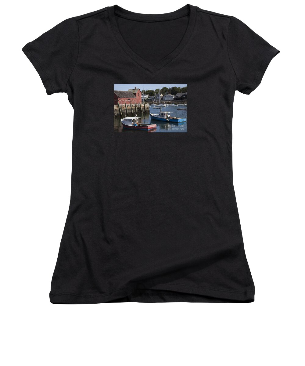 Harbor Women's V-Neck featuring the photograph Harbor Boats #1 by Timothy Johnson