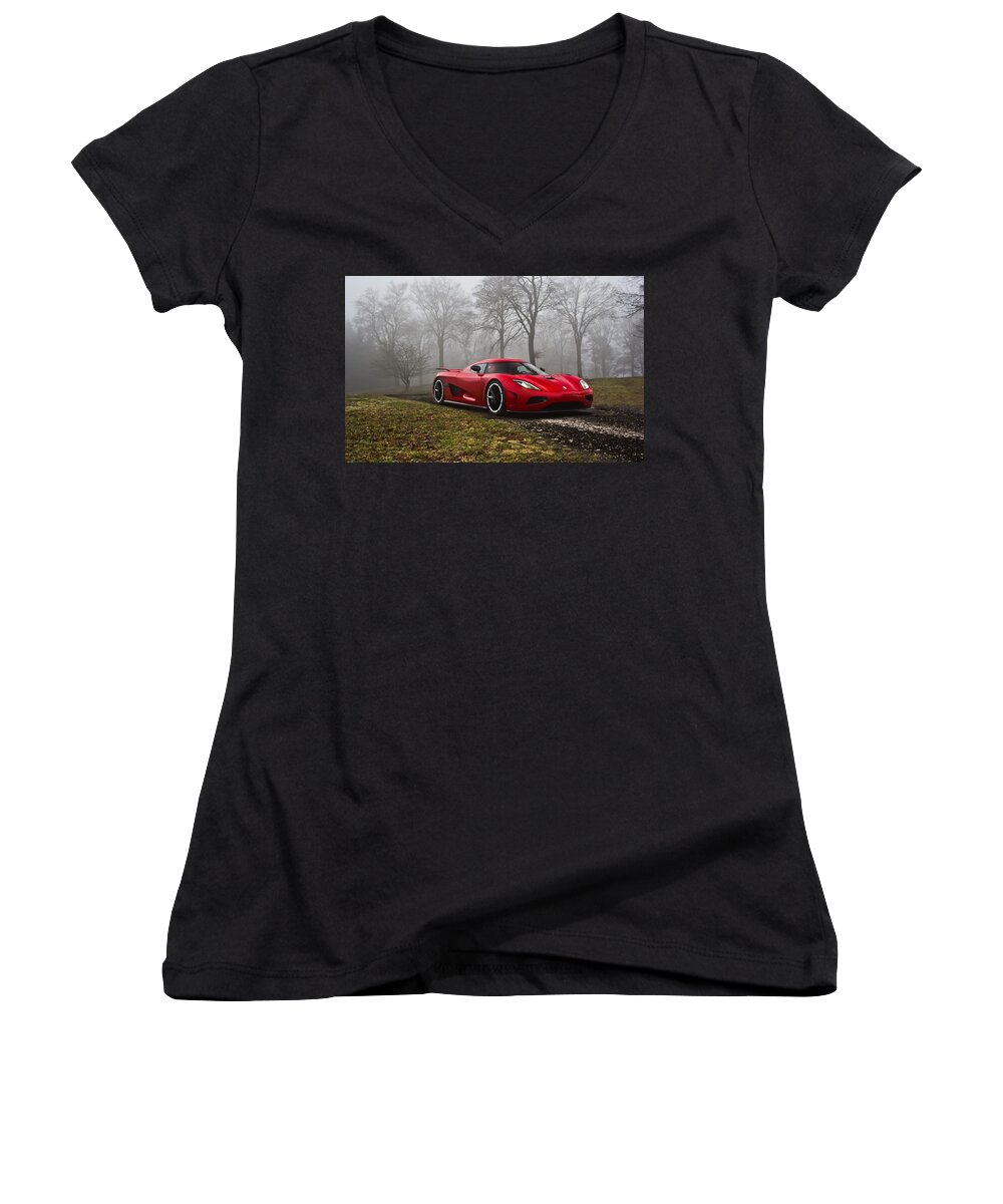 Koenigsegg Women's V-Neck featuring the photograph Koenigsegg #1 by Jackie Russo