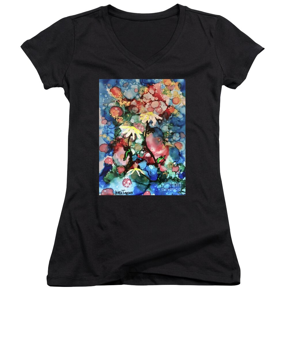 Abstract Women's V-Neck featuring the painting Mothers Day #2 by Denise Tomasura