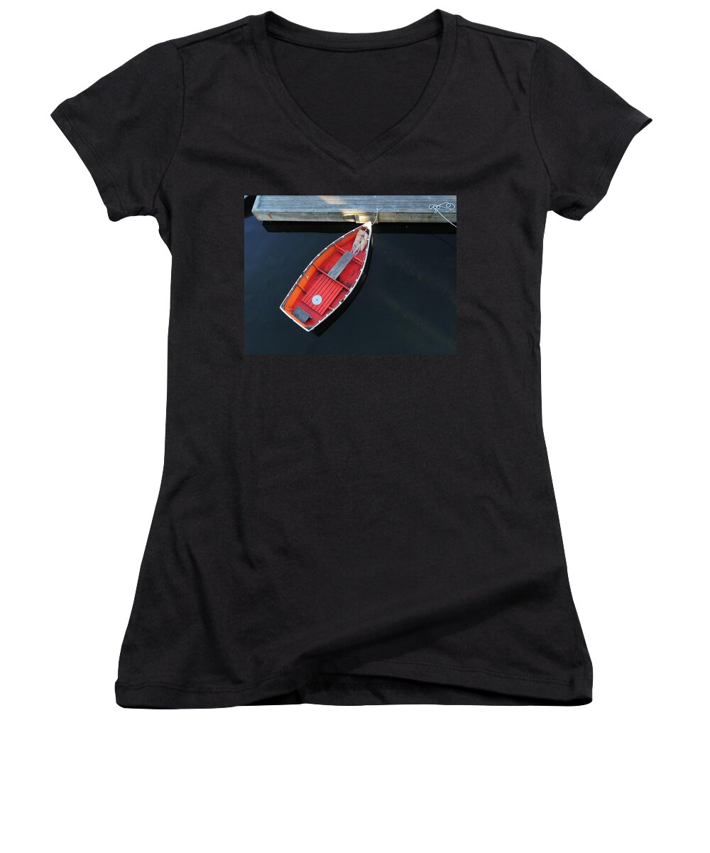 Colorful Women's V-Neck featuring the photograph Orange Dinghy by Bill Tomsa