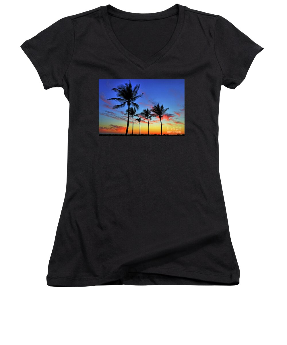Beach Women's V-Neck featuring the photograph Palm Tree Skies by Scott Mahon