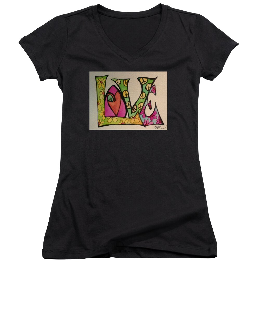 Love Women's V-Neck featuring the painting Peace And Love #1 by Claudia Cole Meek