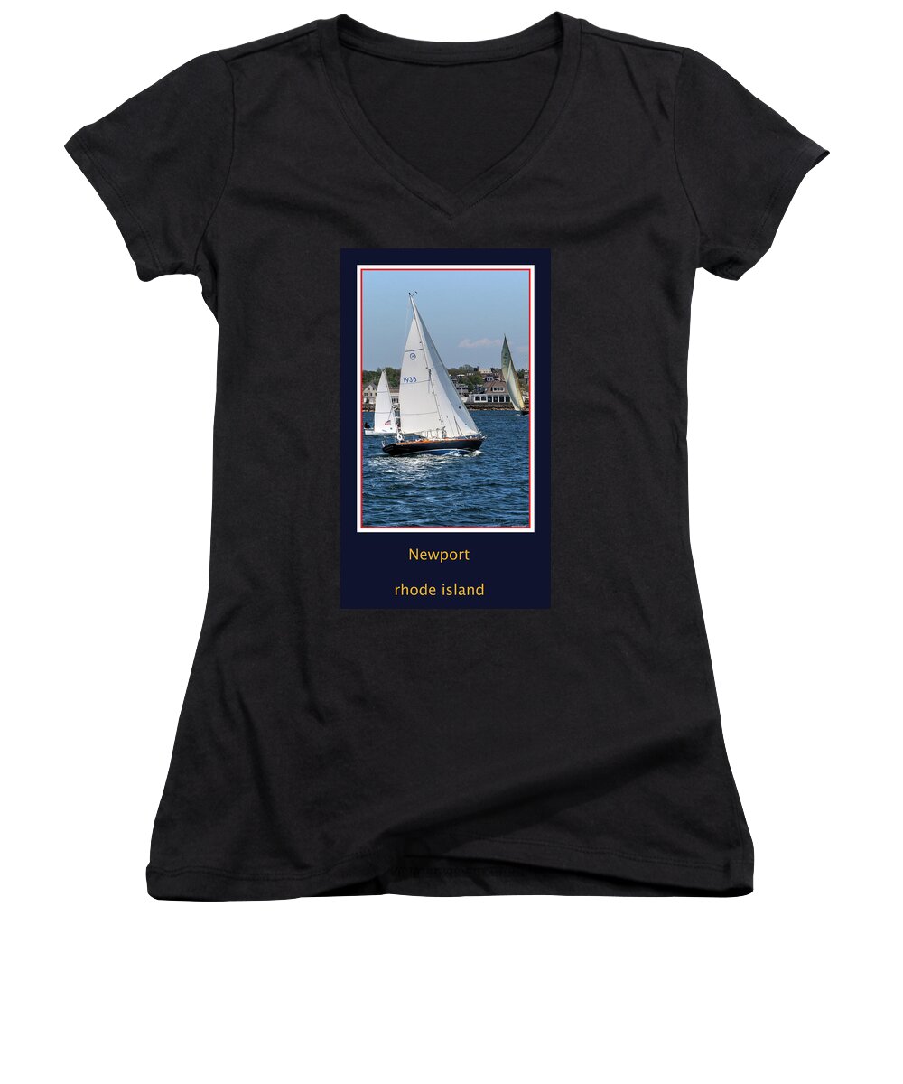 Rhode Island Women's V-Neck featuring the photograph Sailing Newport #2 by Tom Prendergast