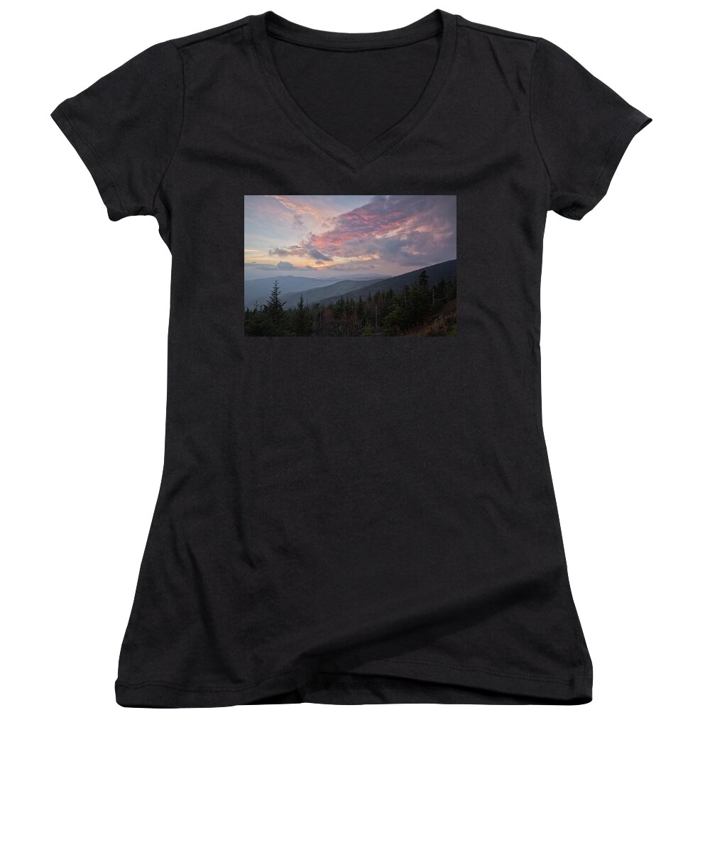 Clingman's Dome Women's V-Neck featuring the photograph Sunset at Clingman's Dome #1 by Jack Nevitt