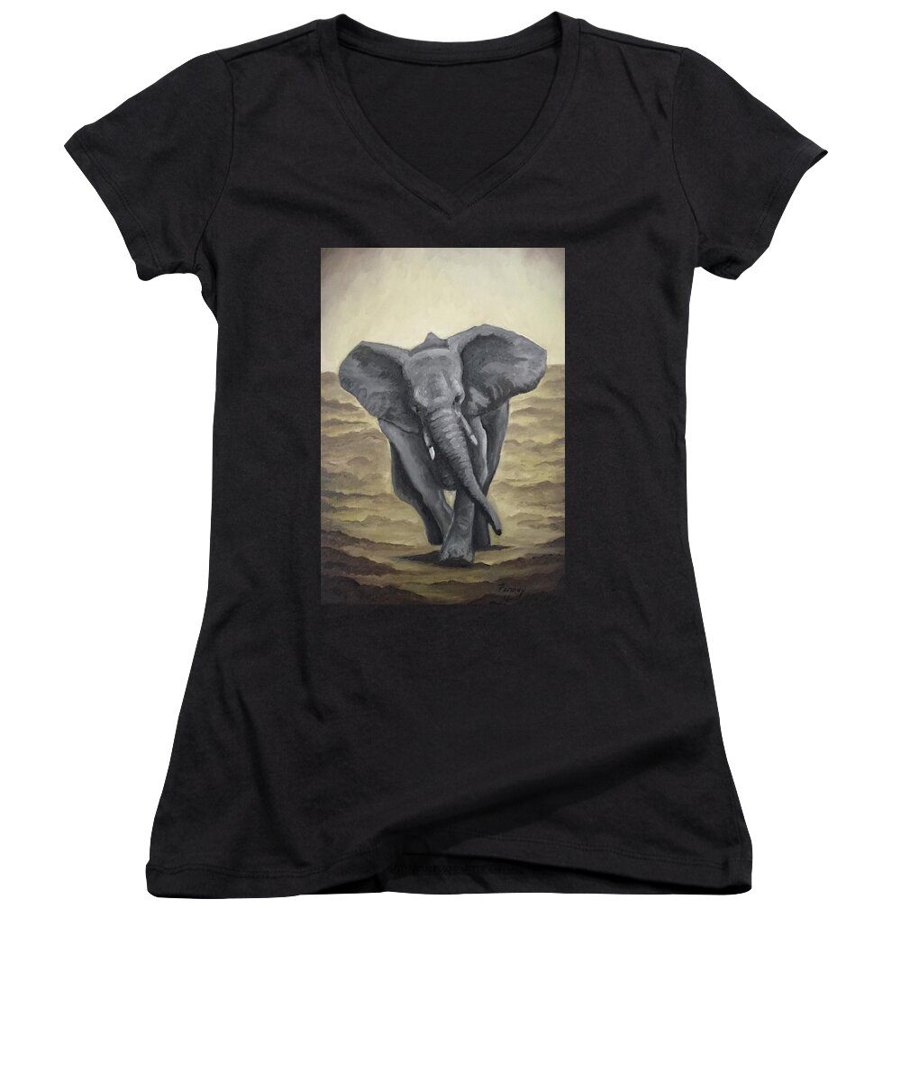 Taking Charge Women's V-Neck featuring the painting Taking Charge #1 by Michael TMAD Finney