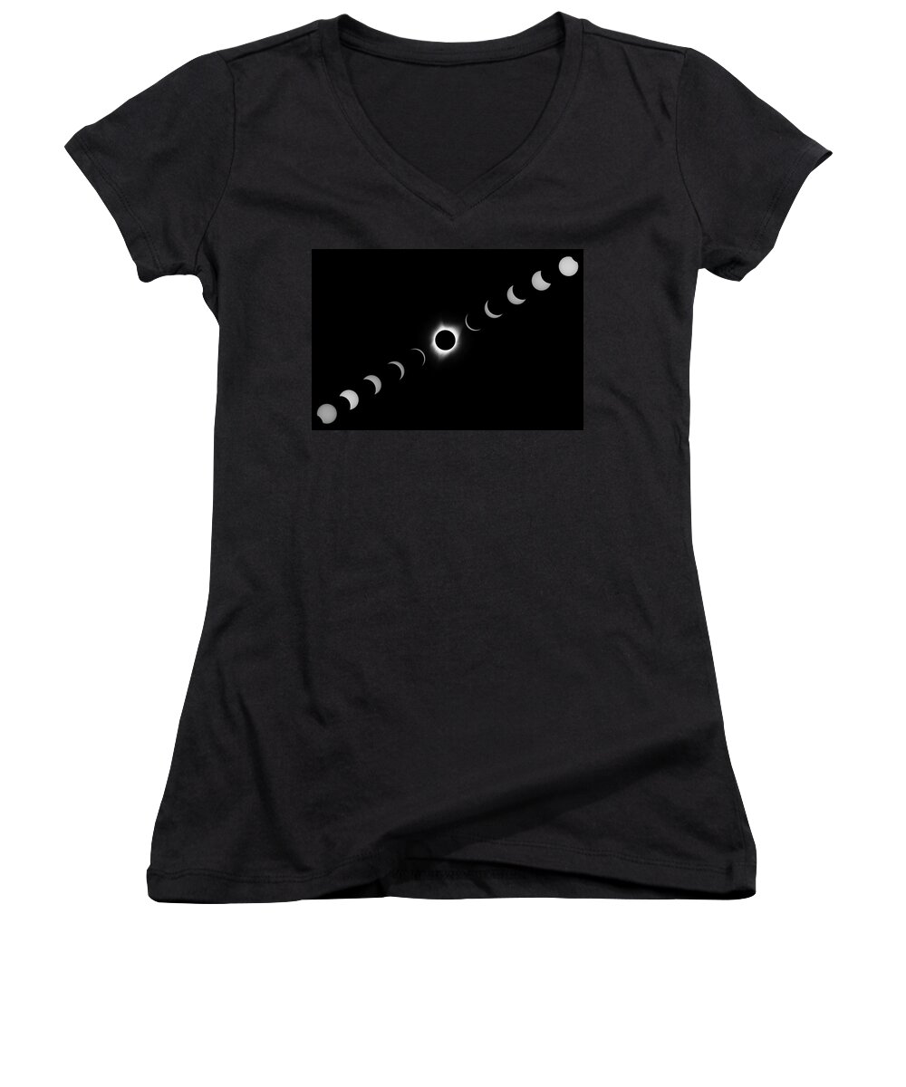 Eclipse Women's V-Neck featuring the digital art Total Eclipse 2017 #1 by Michael Lee