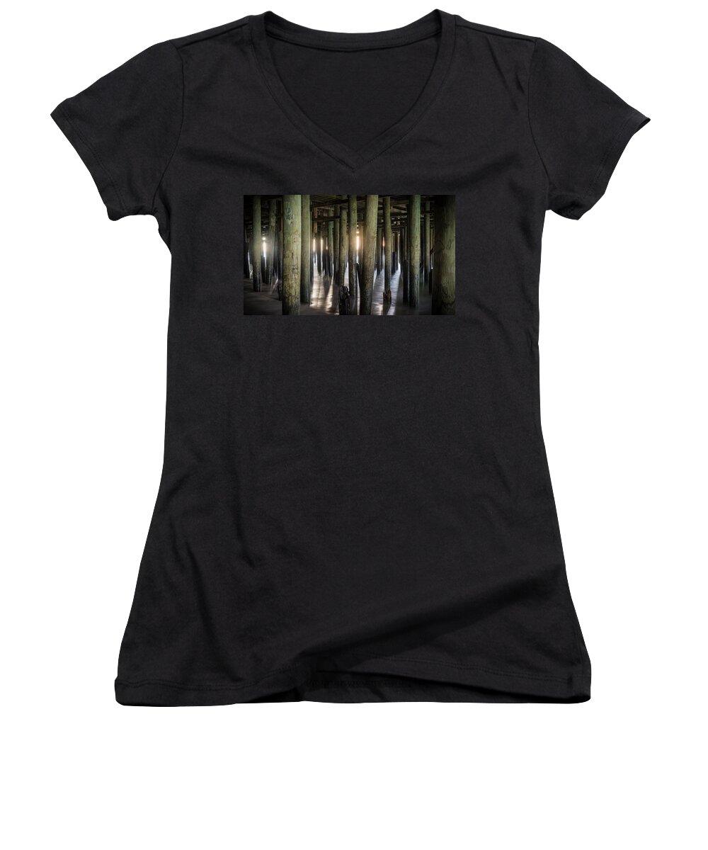 New Jersey Women's V-Neck featuring the photograph Under the Boardwalk #1 by Kristopher Schoenleber