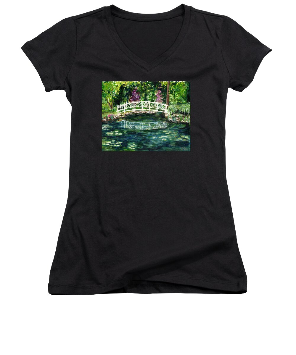 Water Lily Women's V-Neck featuring the painting Water lily #1 by Clara Sue Beym