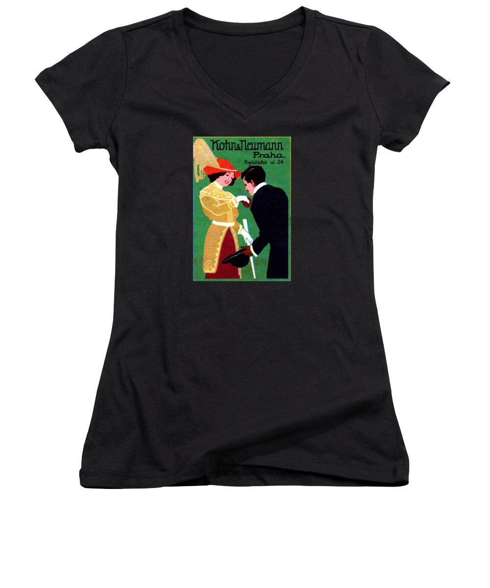 Historicimage Women's V-Neck featuring the painting 1905 Prague Fashion Poster by Historic Image