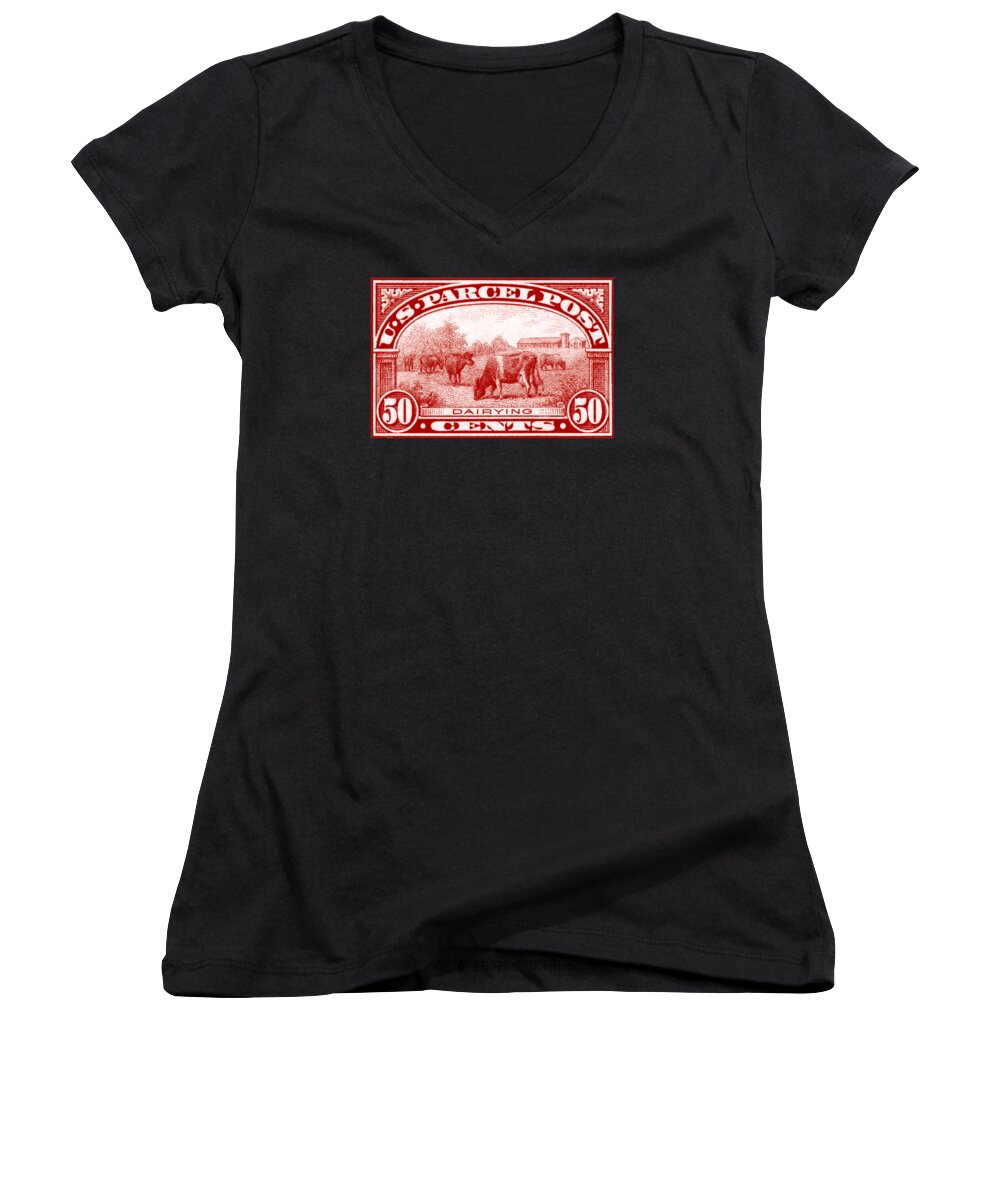 Dairy Farm Women's V-Neck featuring the painting 1913 Dairy Industry Stamp by Historic Image