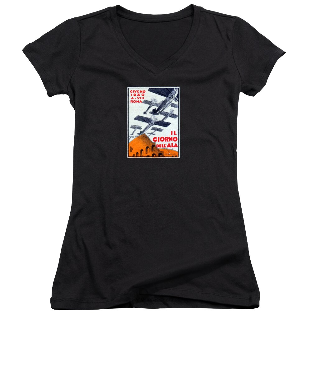 Aviation Women's V-Neck featuring the painting 1930 Italian Air Show by Historic Image