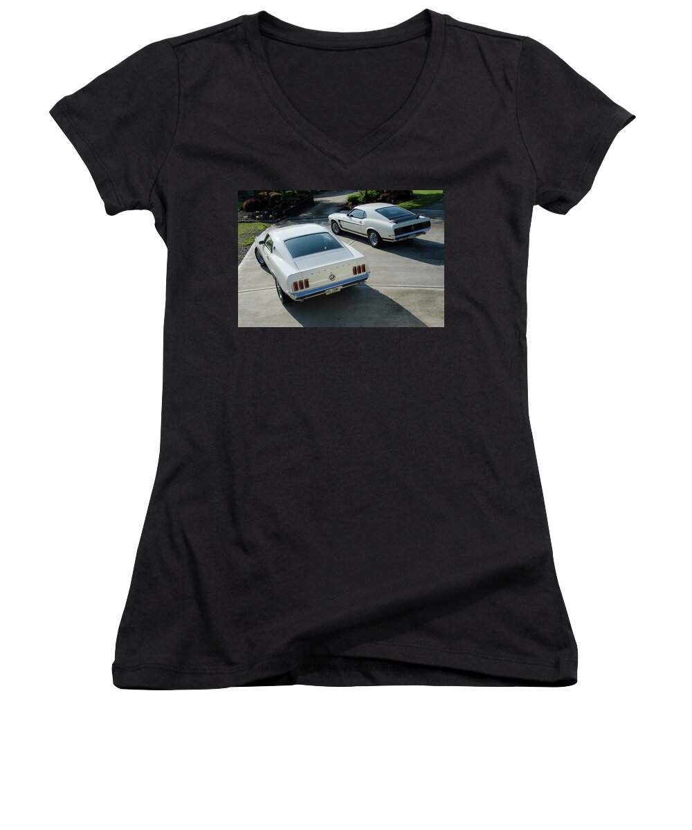 1969 Ford Mustang Boss Women's V-Neck featuring the photograph 1969 Ford Mustang Boss by Jackie Russo