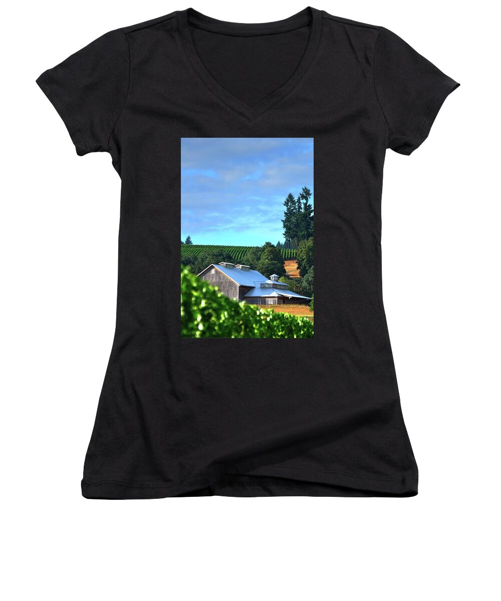 Hdr Women's V-Neck featuring the photograph Chardonnay Vineyard 17954 #2 by Jerry Sodorff