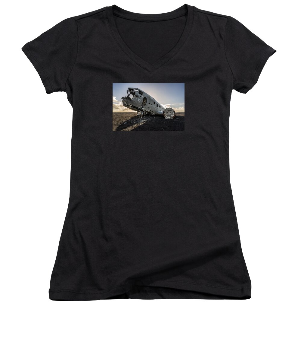 Abandoned Women's V-Neck featuring the photograph Crashed DC-3 #2 by James Billings