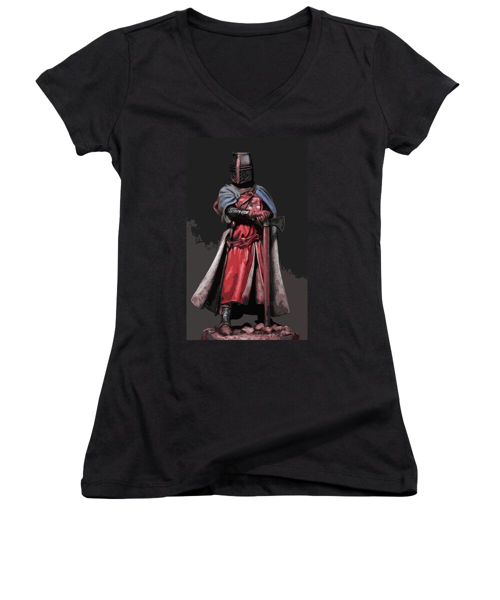 Warrior Women's V-Neck featuring the painting Crusader Warrior #2 by AM FineArtPrints