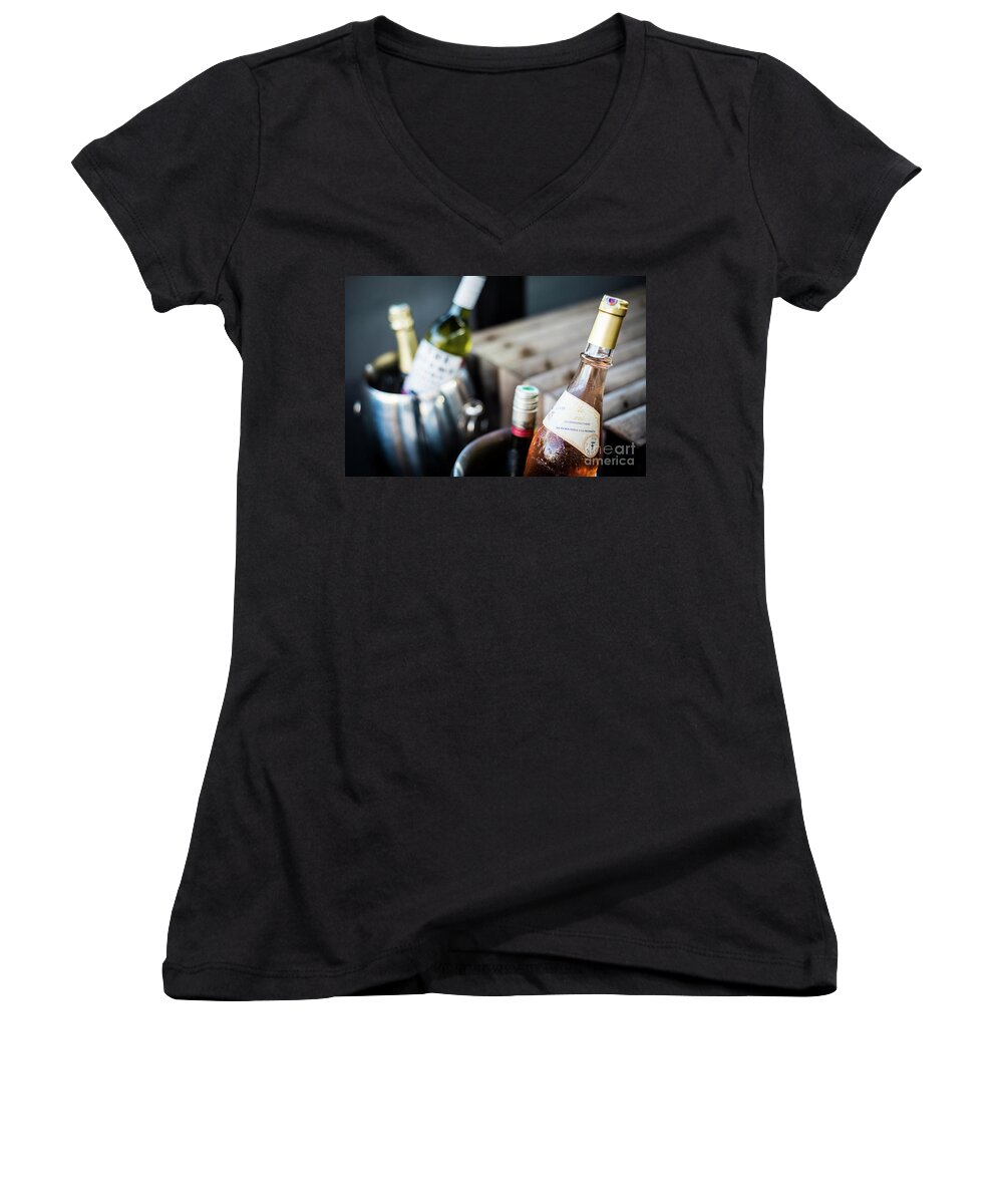 Alcohol Women's V-Neck featuring the photograph Mixed Bottles Of Gourmet Wine In Ice Chiller Bucket #2 by JM Travel Photography