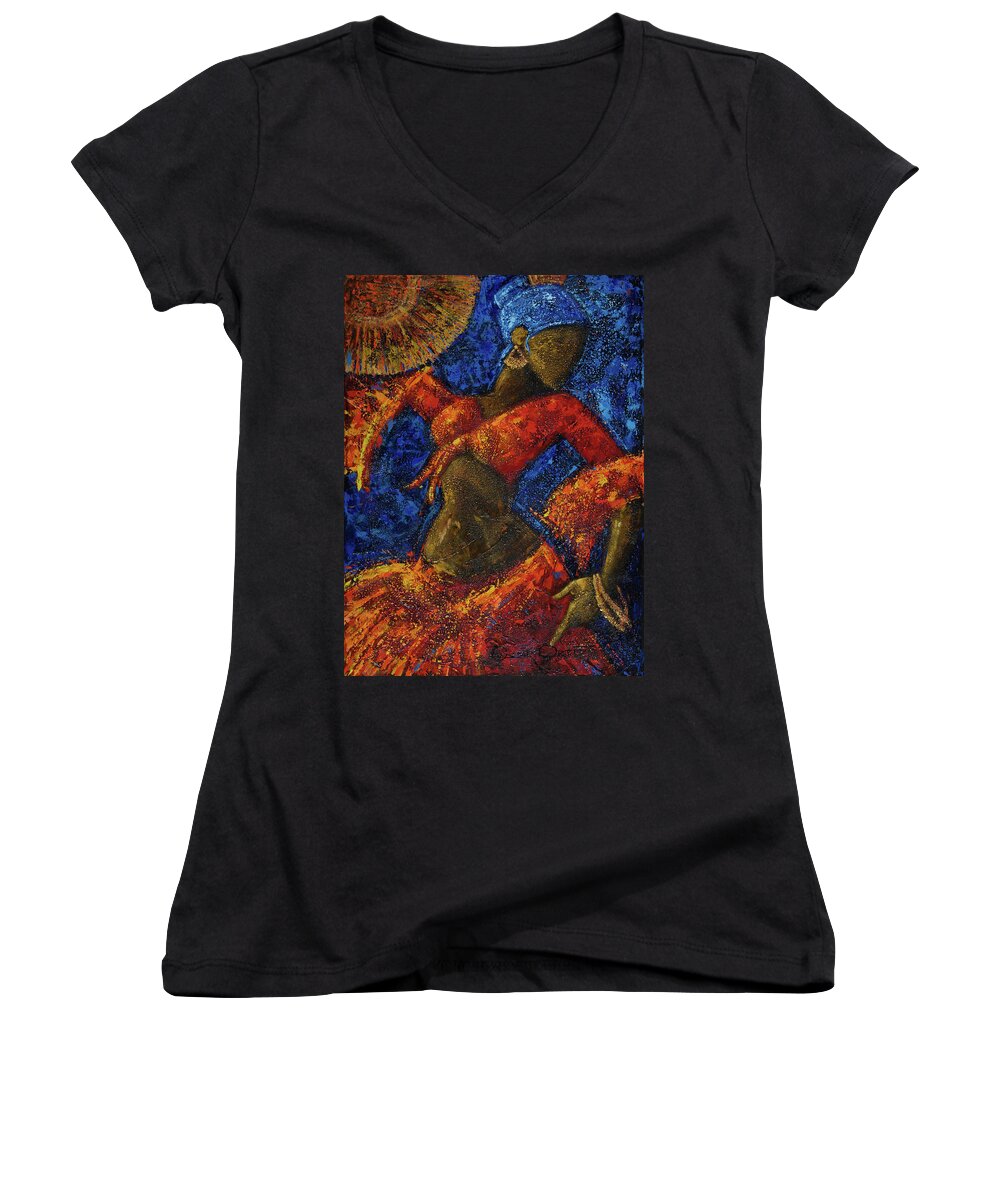 Dancer Women's V-Neck featuring the painting Passion by Oscar Ortiz