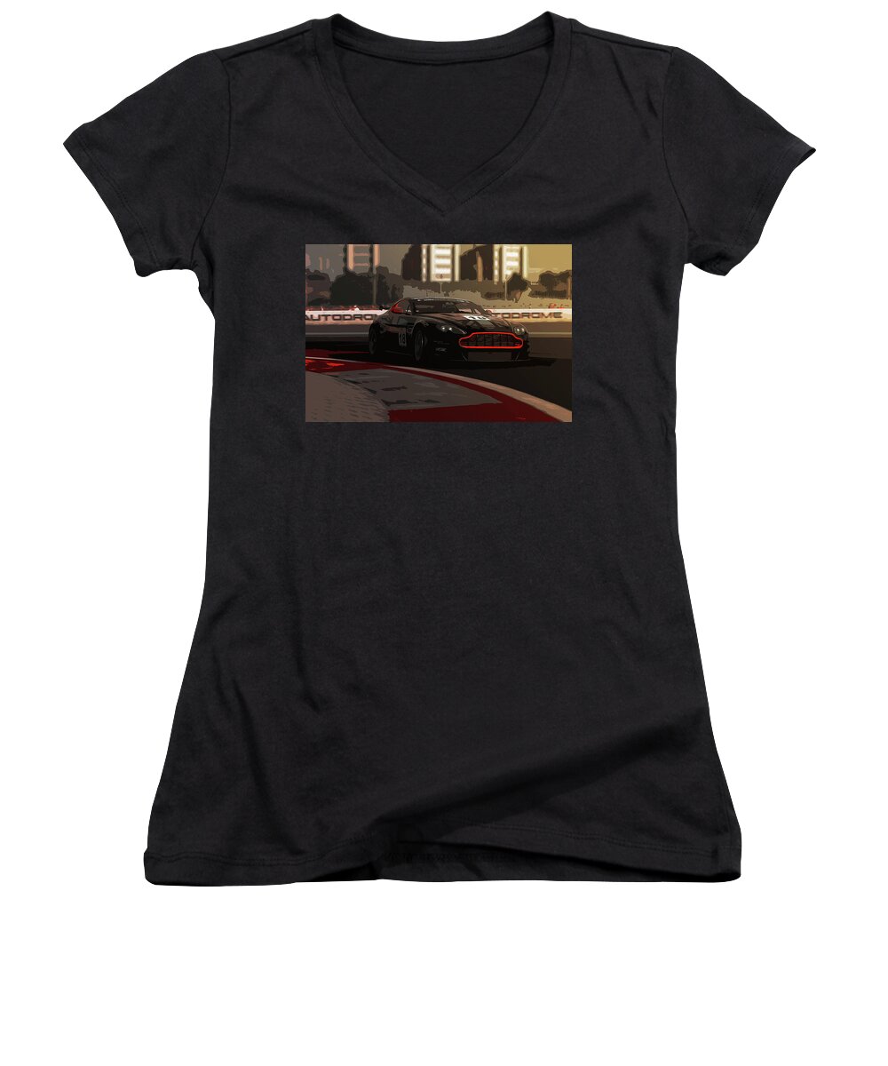 Aston Women's V-Neck featuring the painting Power and Motors #2 by AM FineArtPrints