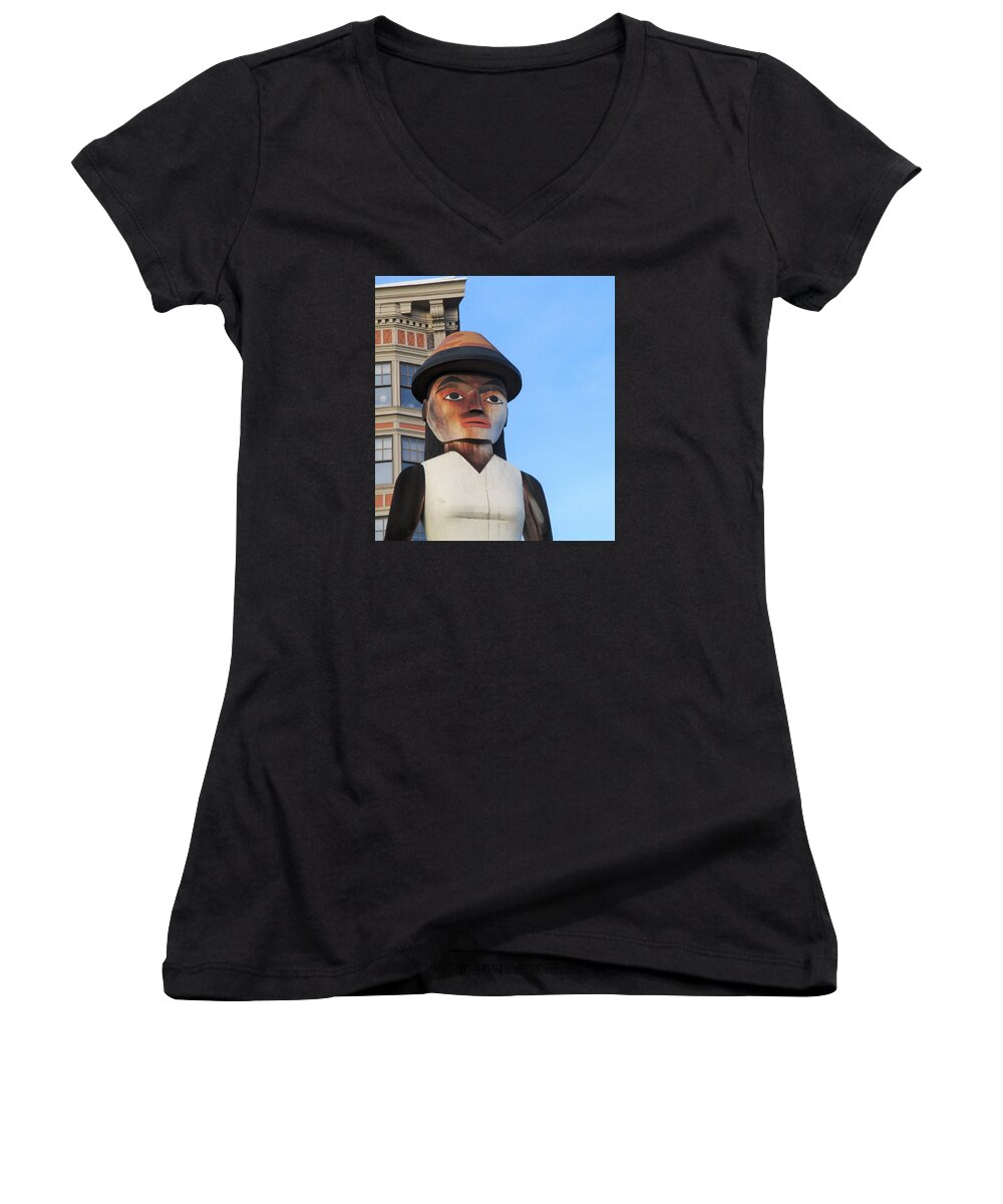 Totem Women's V-Neck featuring the photograph Salish Woman #1 by Martin Cline
