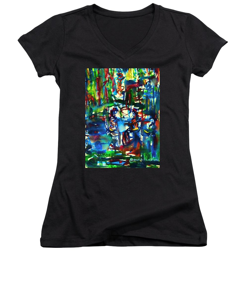  Women's V-Neck featuring the painting That night #2 by Wanvisa Klawklean