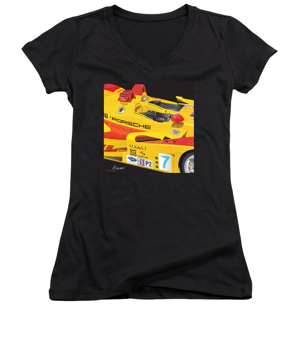 Porsche Rs Spyder Women's V-Neck featuring the digital art 2008 RS Spyder illustration by Alain Jamar