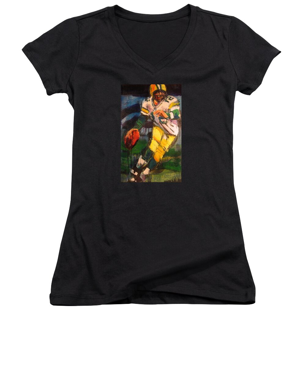 Portraits Women's V-Neck featuring the painting 2011 Mvp by Les Leffingwell