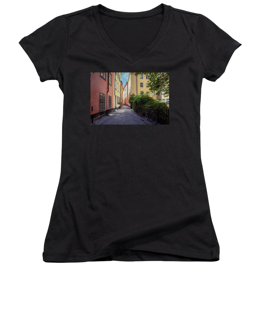 Stockholm Women's V-Neck featuring the photograph Gamla Stan #3 by Nick Barkworth