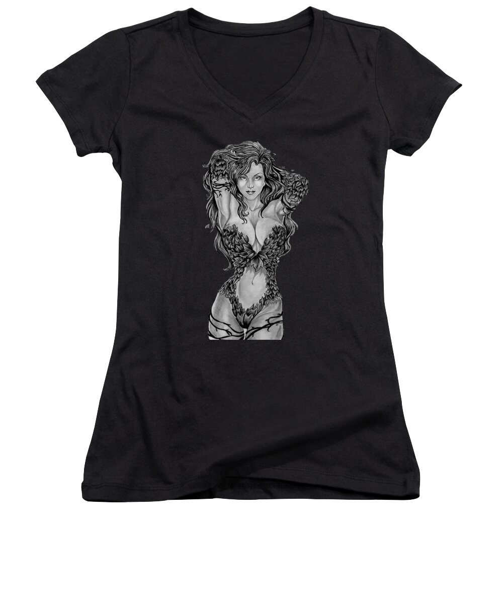 Poison Women's V-Neck featuring the drawing Poison Ivy #4 by Bill Richards