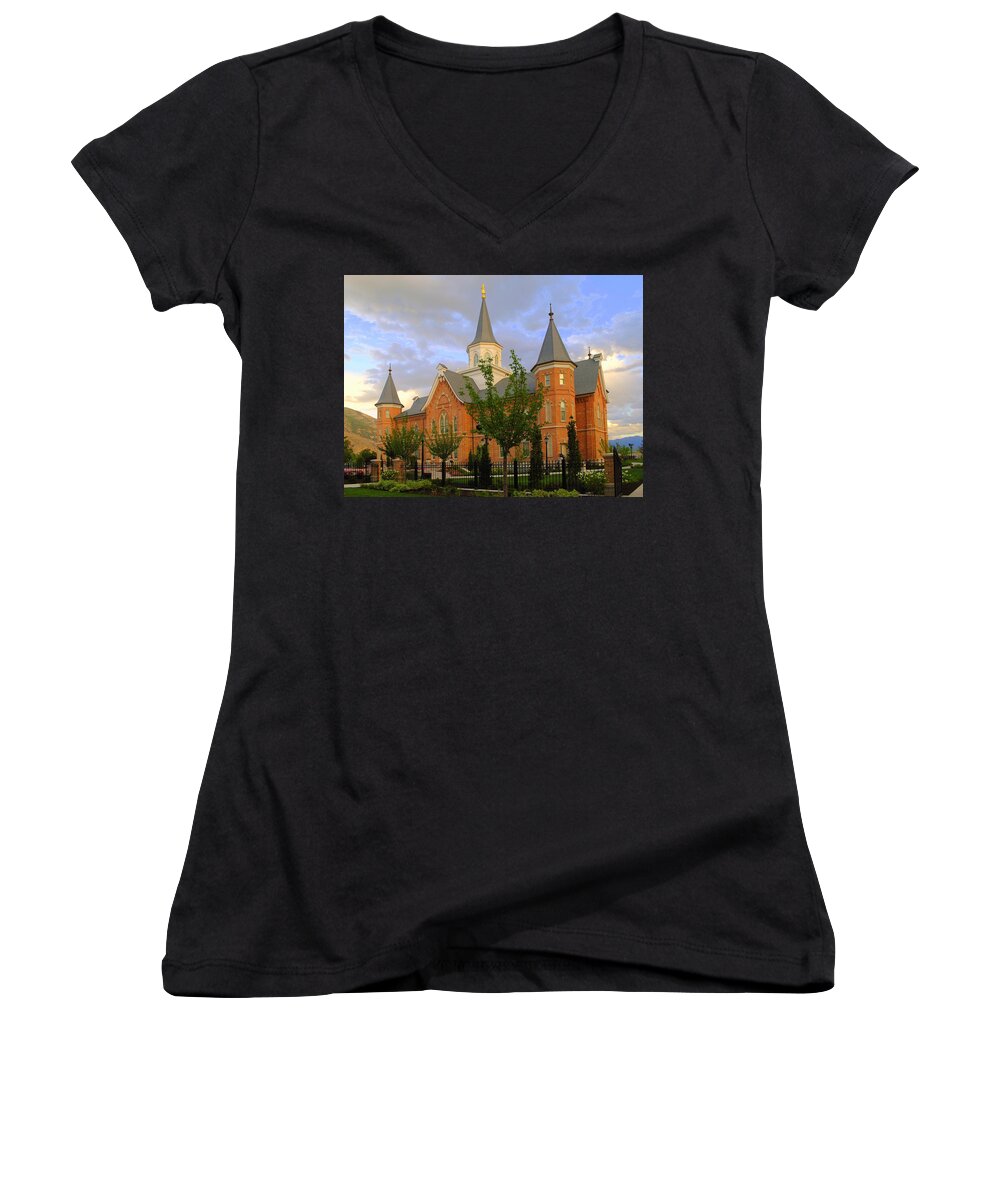 Lds Women's V-Neck featuring the photograph Provo City Center LDS Temple #4 by Nathan Abbott