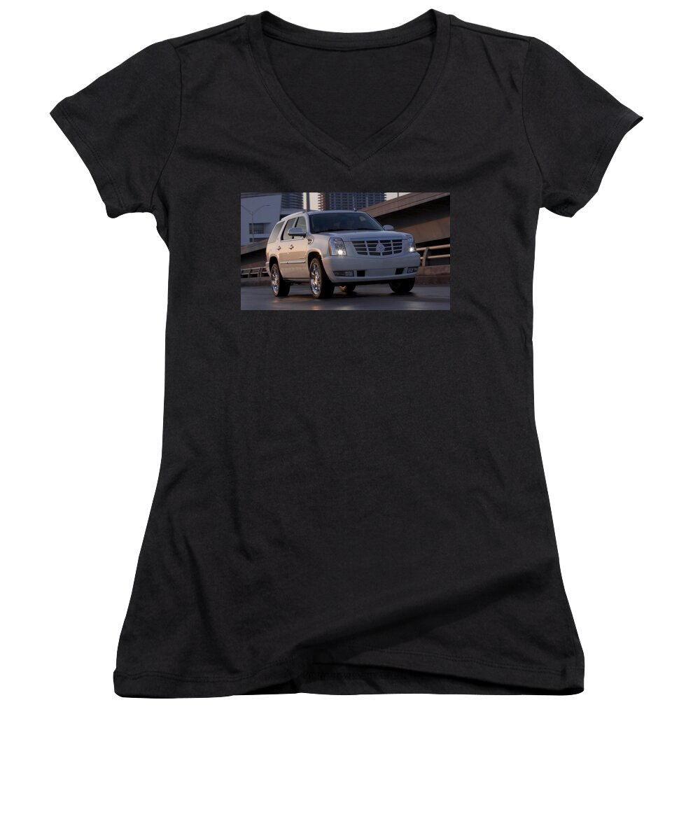Cadillac Women's V-Neck featuring the digital art Cadillac #7 by Maye Loeser