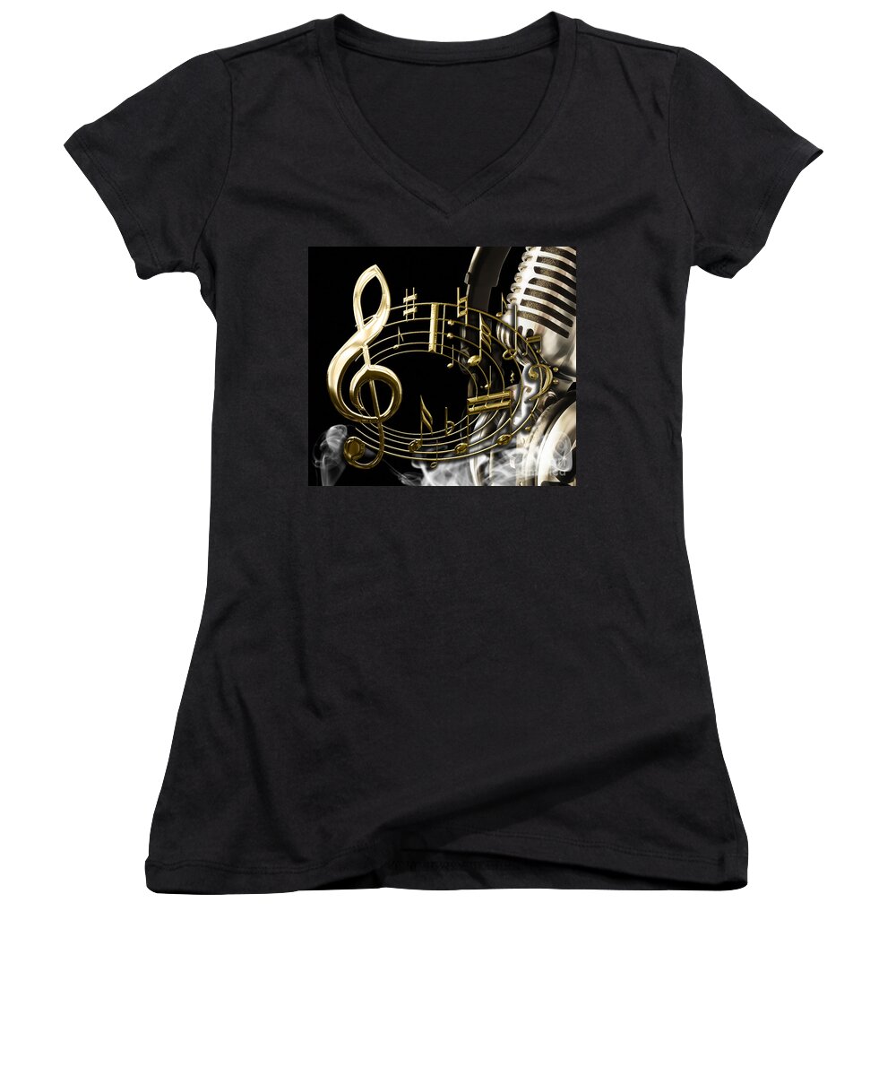Music Women's V-Neck featuring the mixed media Musical Collection #6 by Marvin Blaine