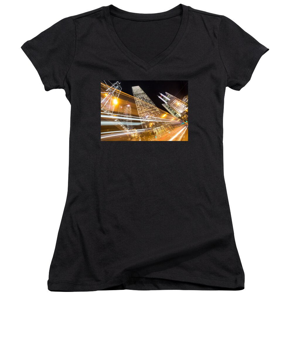 China Women's V-Neck featuring the photograph Hong Kong night rush #8 by Didier Marti