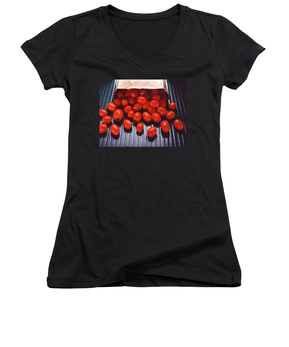 Photo Decor Women's V-Neck featuring the photograph A Bag of Tomatoes by Steven Huszar